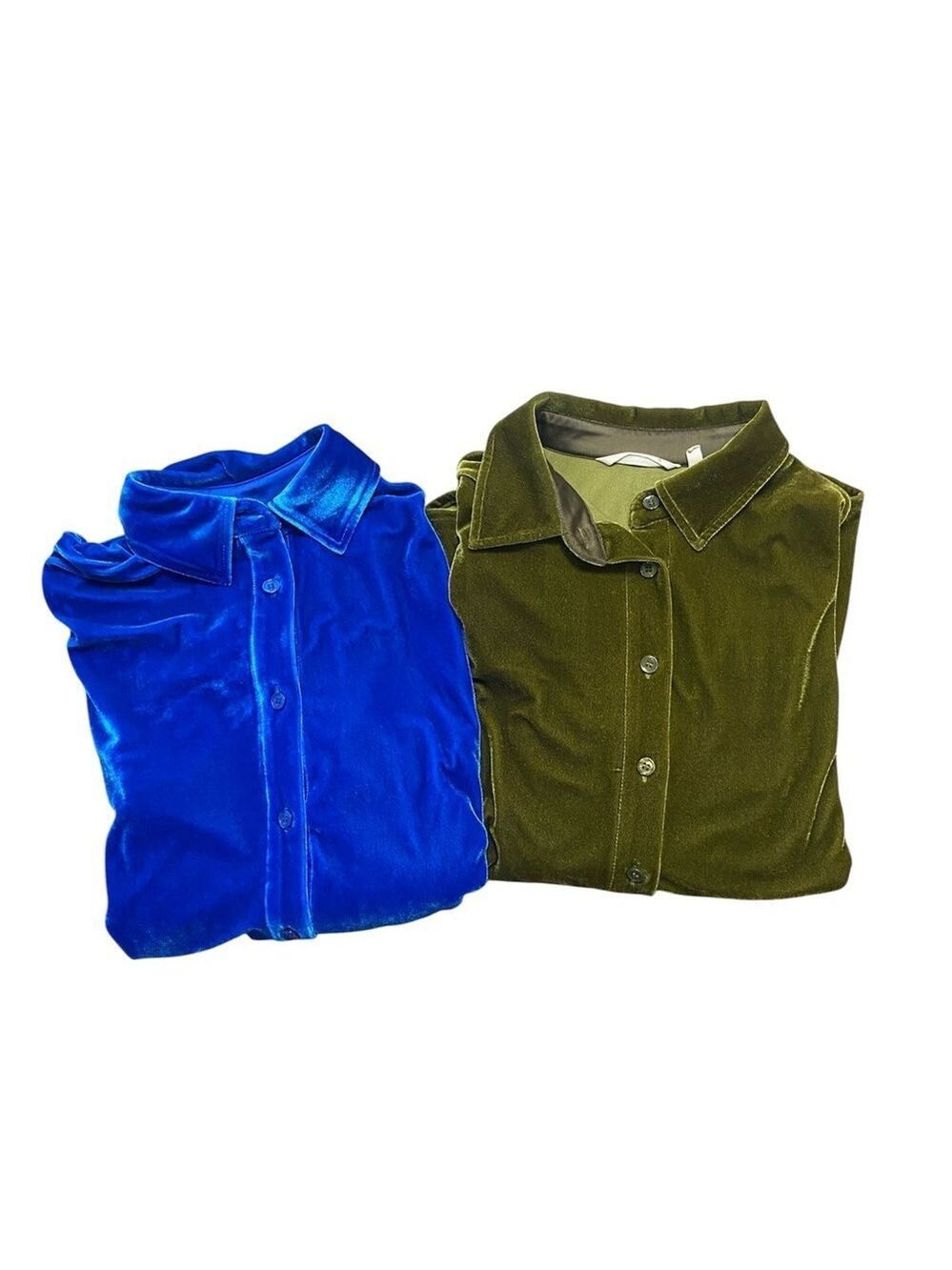 Soft Surroundings Velvet Button Down Shirts - Royal Blue and Olive Green MP